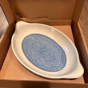 Longaberger Oval Ceramic Dish with Blue Pattern